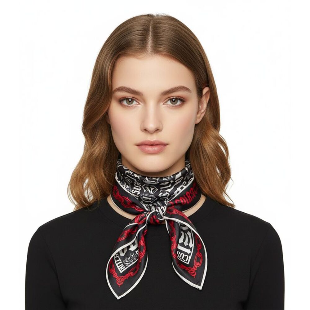Silk Neck Scarf - Black, White & Red